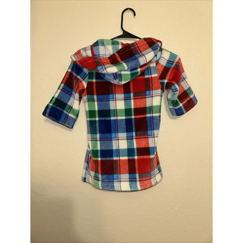 Cat & Jack Plaid Fleece Hooded Robe Tie Waist Pockets Red Green Blue 2t/3t